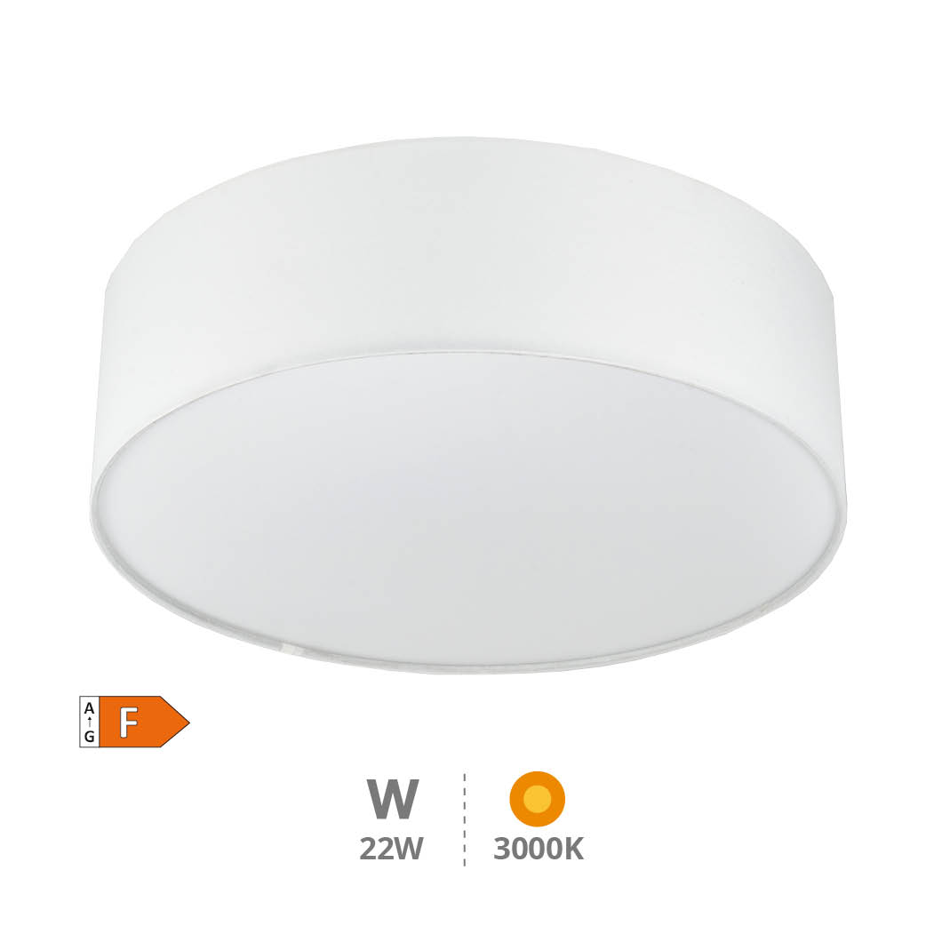 Plafon teto LED de tecido Kasker 22 W 3000 K a 6500 K regulável Branco