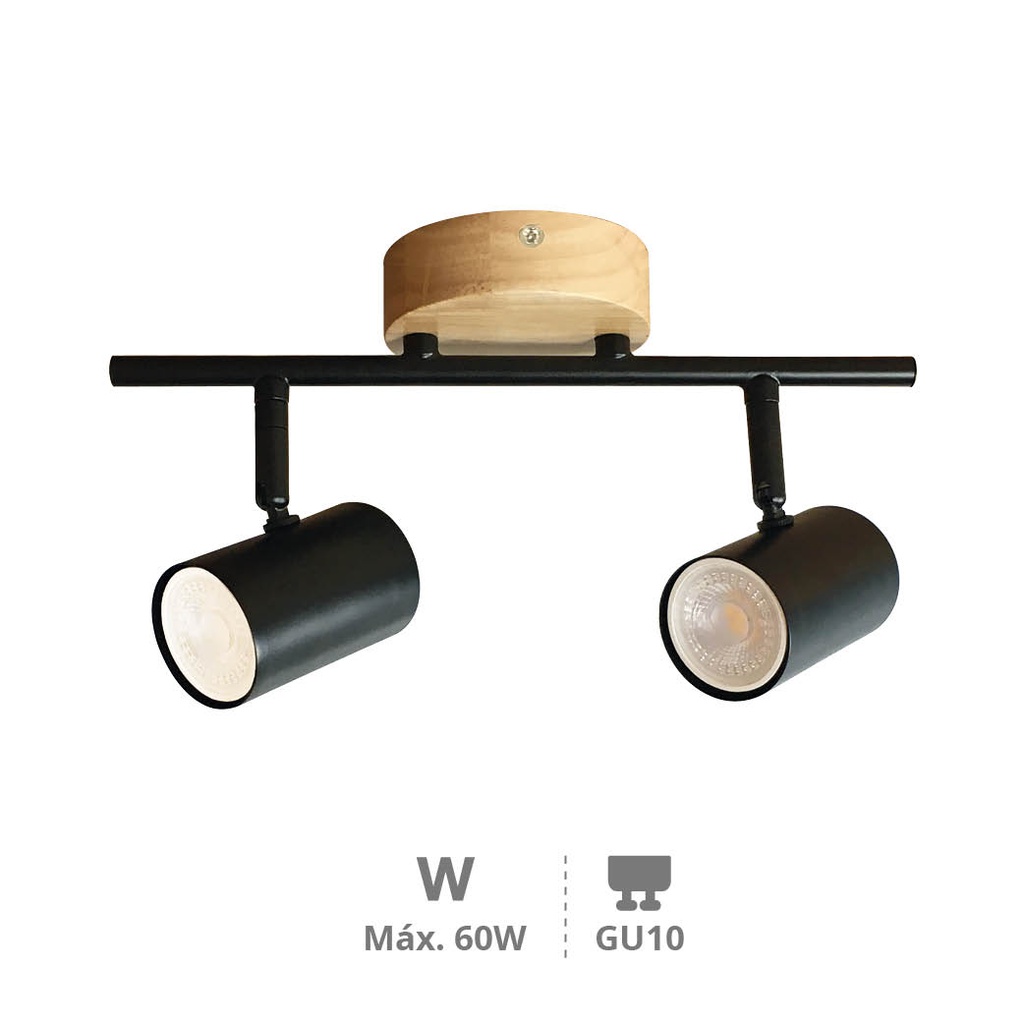 Aplique de teto com dois focos linear Série Rintela GU10 Preto