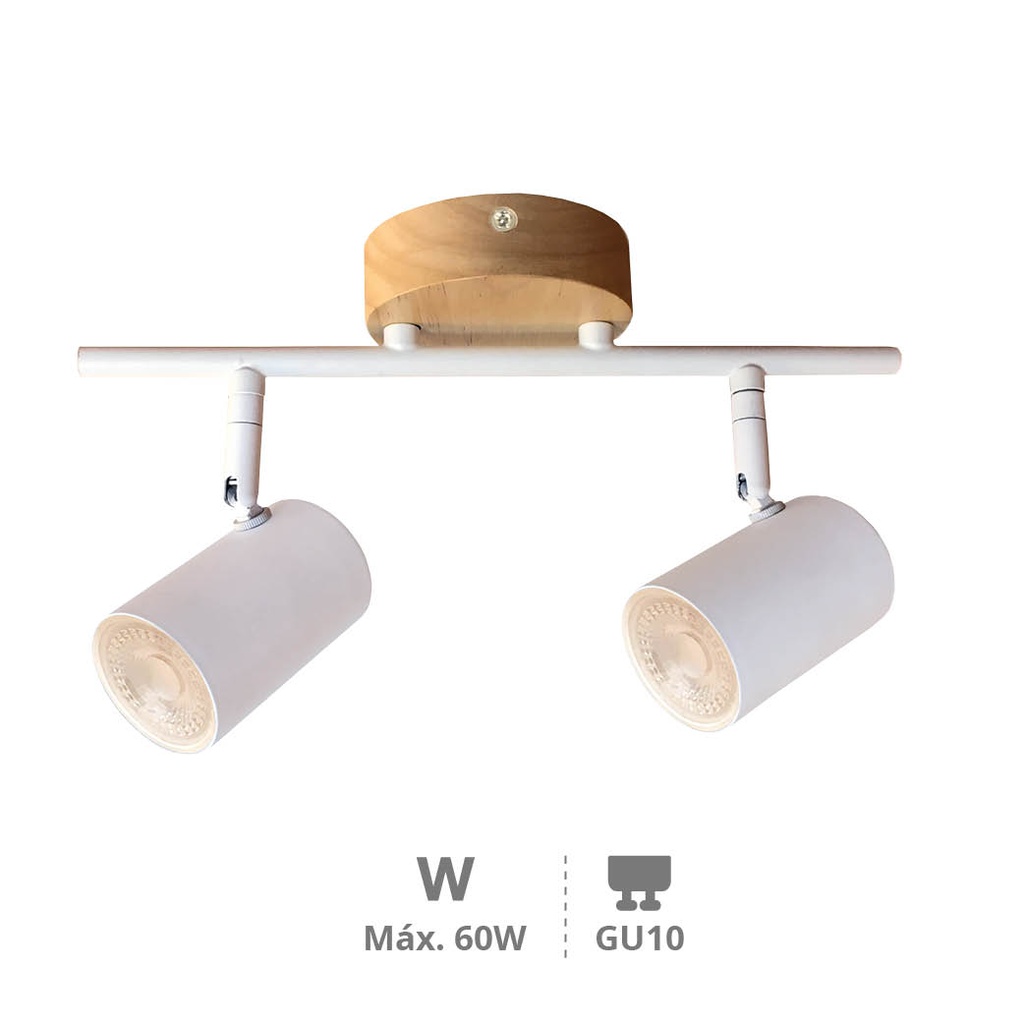 Aplique de teto com dois focos linear Série Rintela GU10 Branco