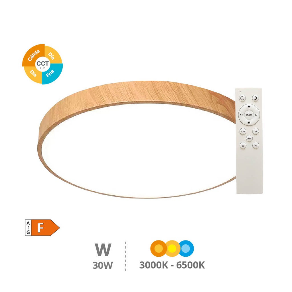 Andra LED Ceilingh Light rounded 36W 3000K - 6500K Wooden effect