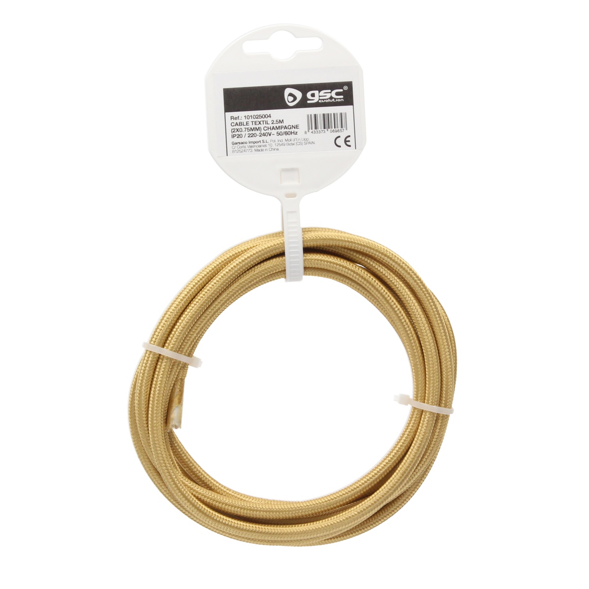 2.5m textile cable (2x0.75mm) champagne