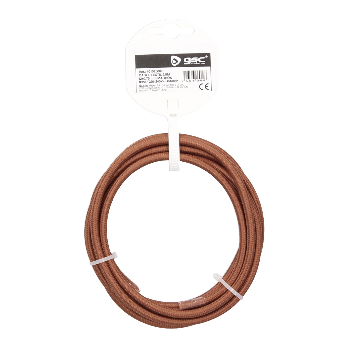 2.5m textile cable (2x0.75mm) Brown