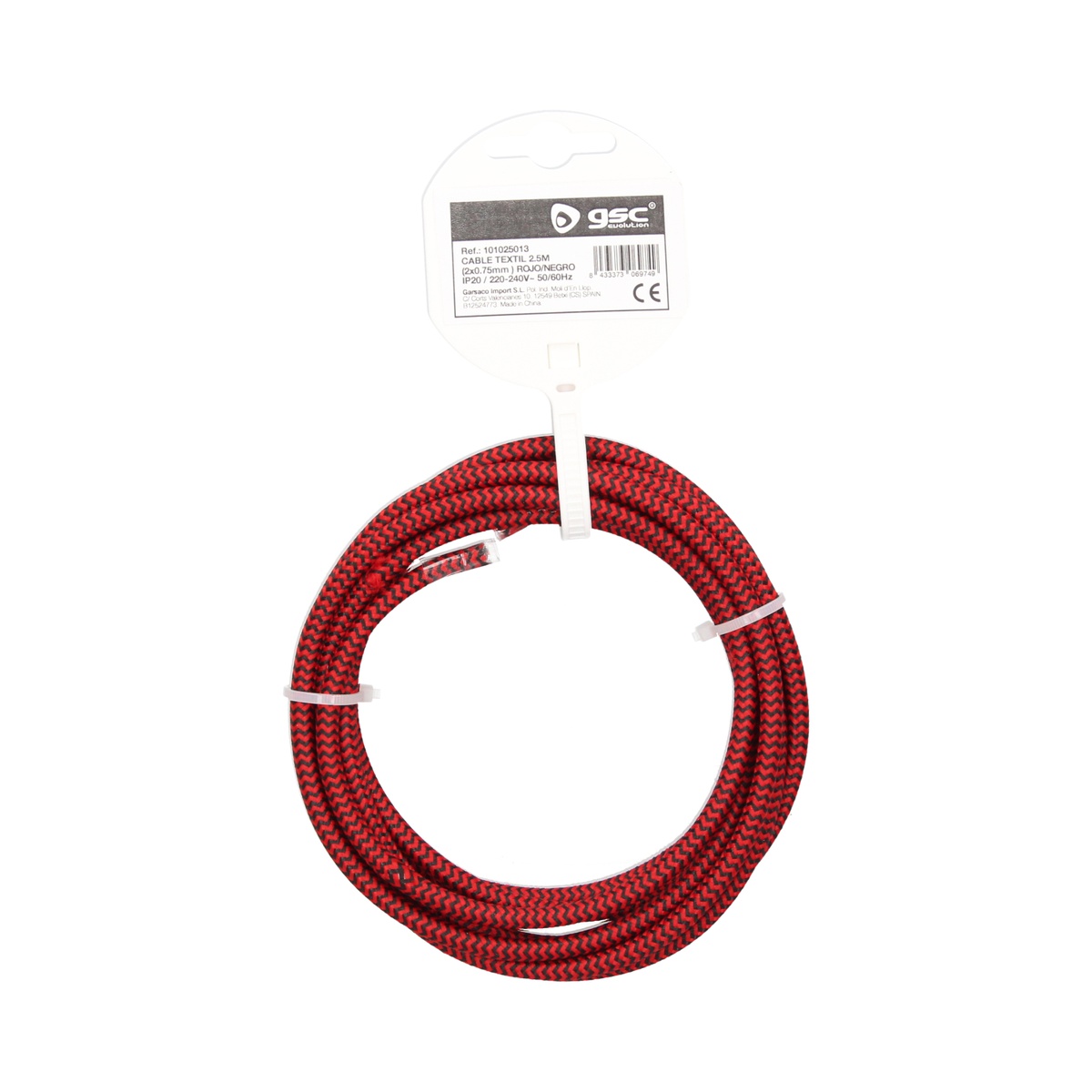 2.5m textile cable (2x0.75mm) red