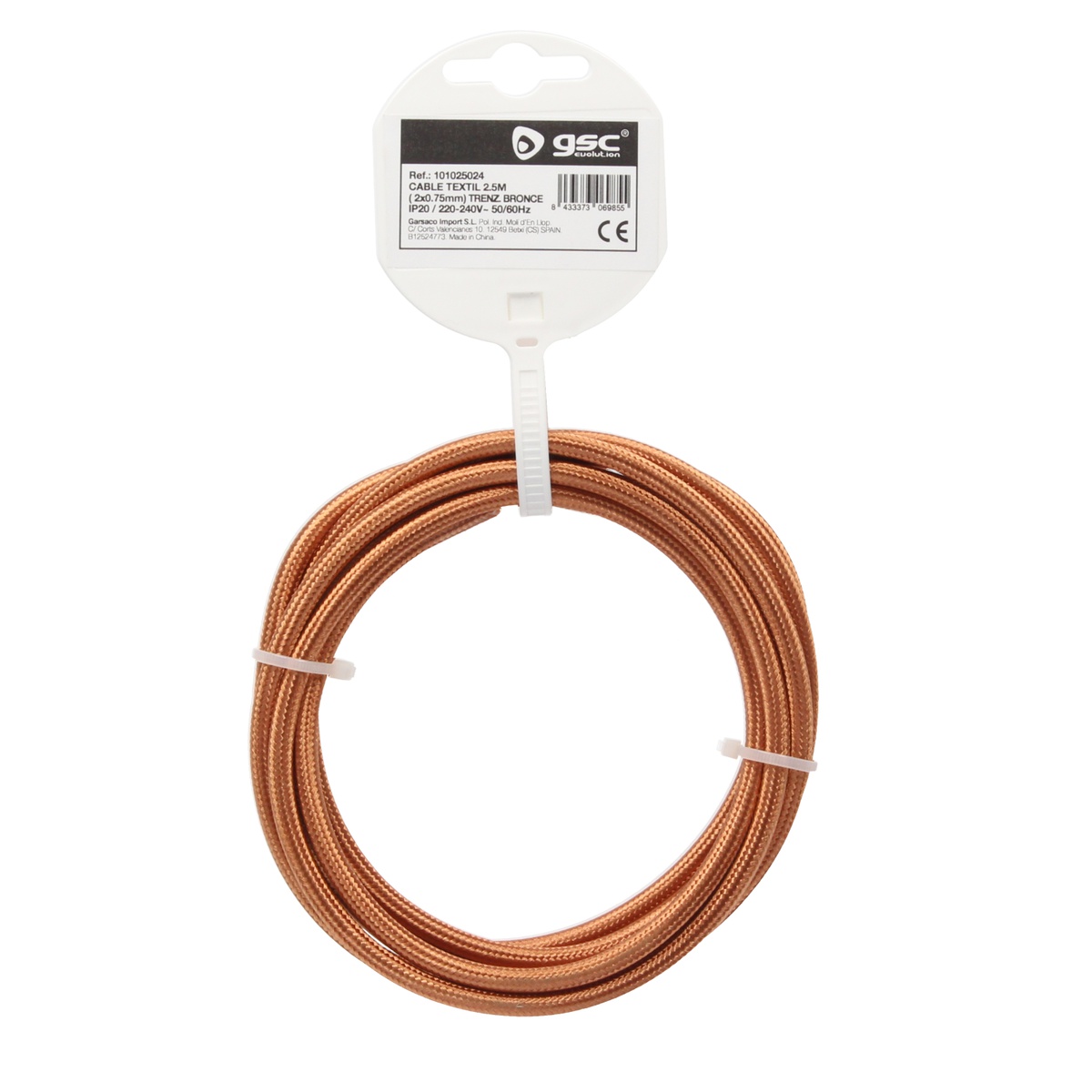 2.5m textile cable (2x0.75mm) bronze