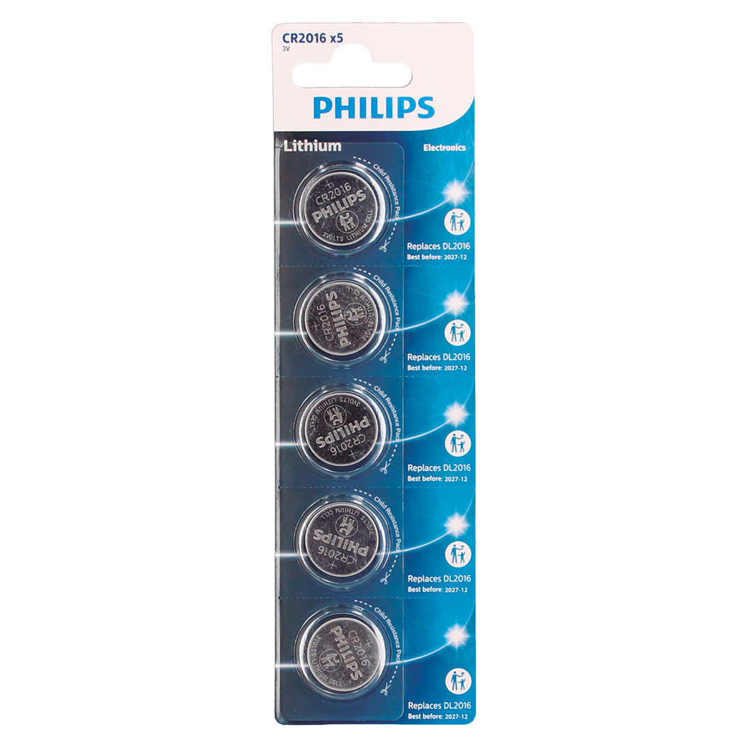 Blister 5 Pilhas botão lítio Philips CR2016