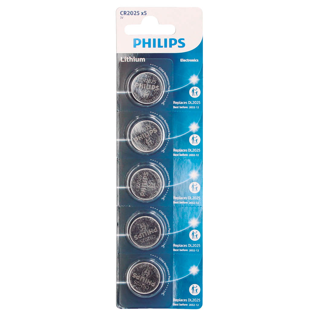 Blister 5 Pilas botón litio Philips CR2025