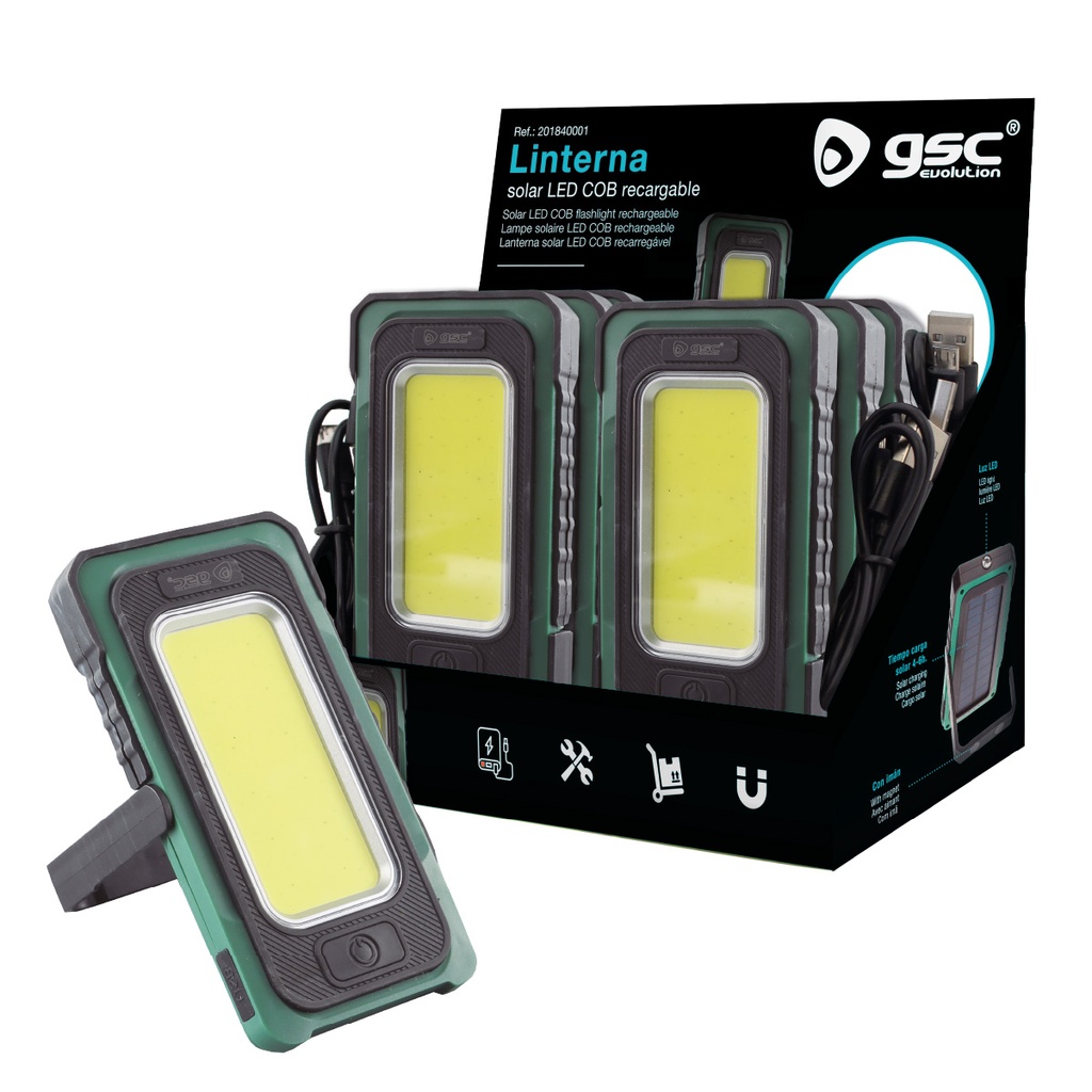 Linterna solar LED COB recargable 750lm - 6u caja exp