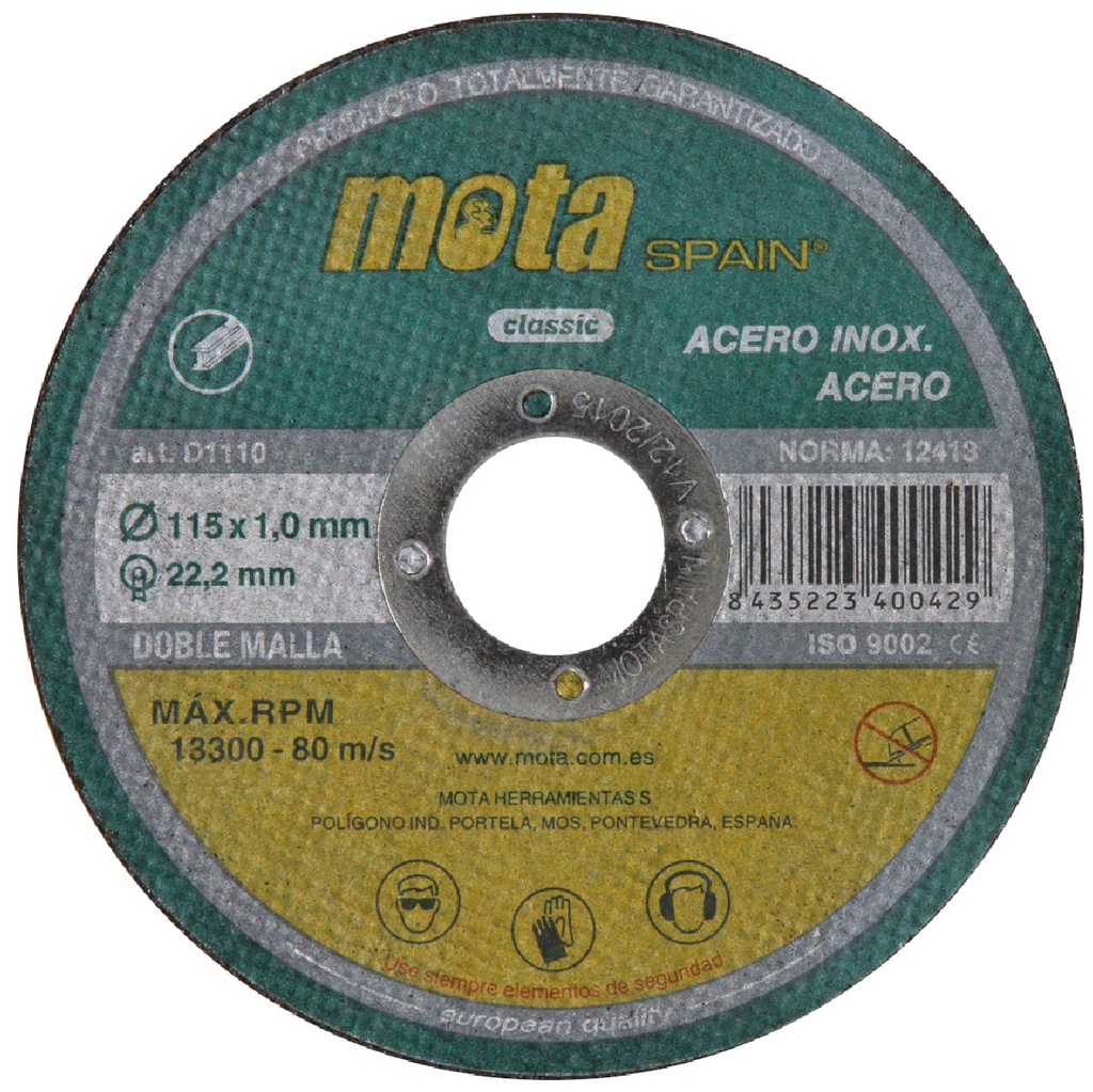 Pack of 10 stainless steel cutting discs 115x1x22.23mm