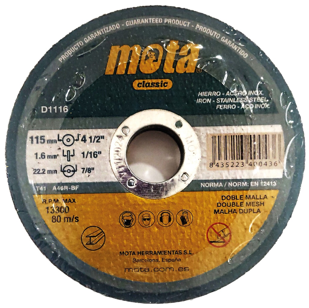 Pack of 10 stainless steel cutting discs 115x1.6x22.23mm