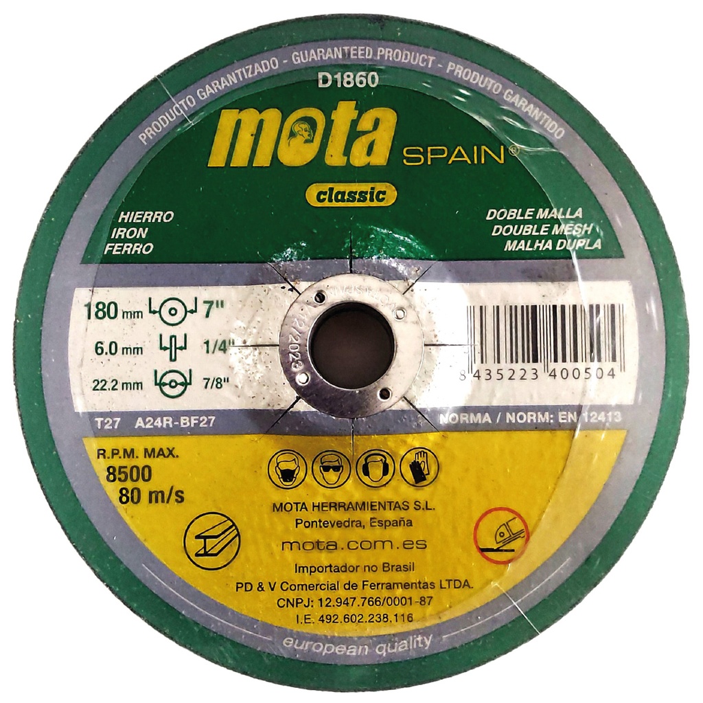 Pack 5 disques de meulage 180x6x22,23 mm