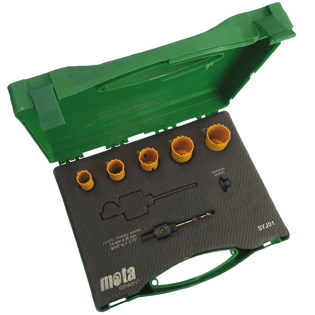 Set of 5 hole saws 19, 22, 25, 29 and 32mm