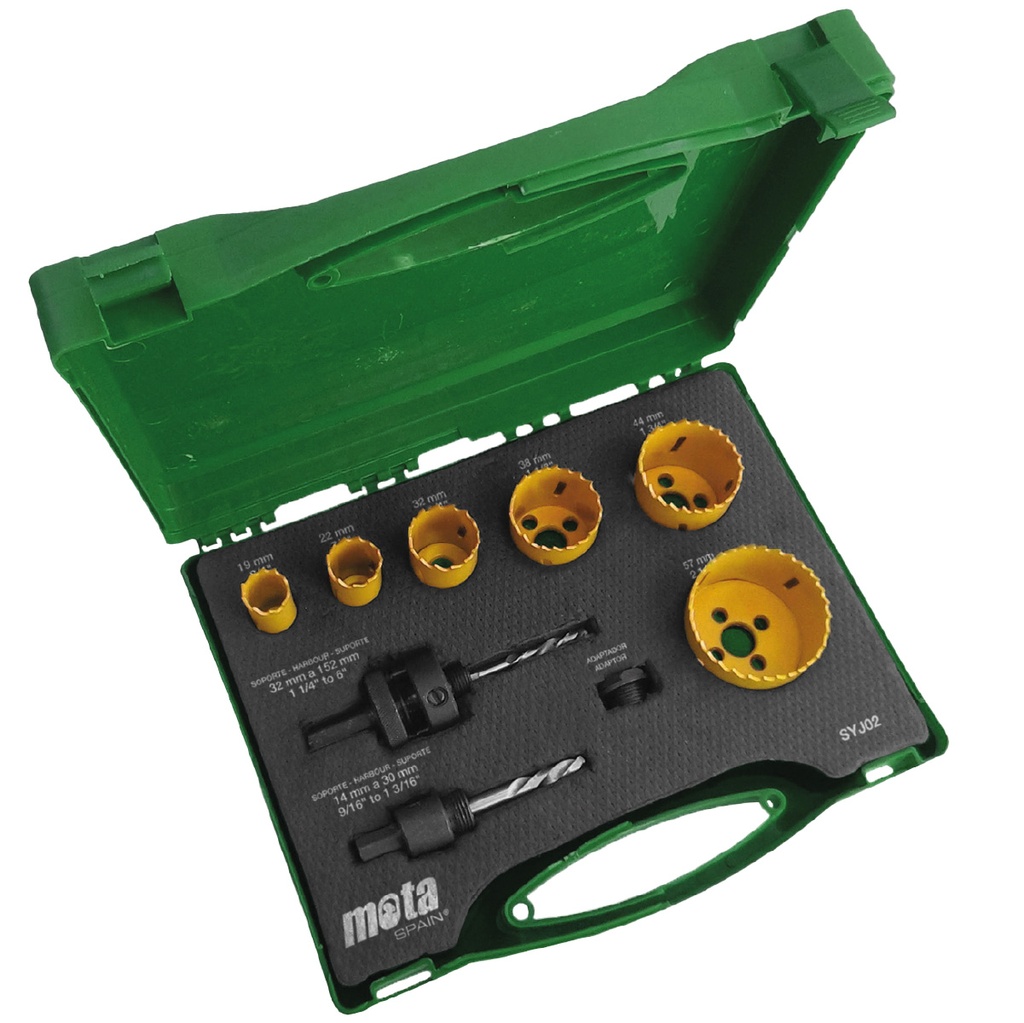 Set of 6 hole saws 19, 22, 32, 38, 44 y 57mm