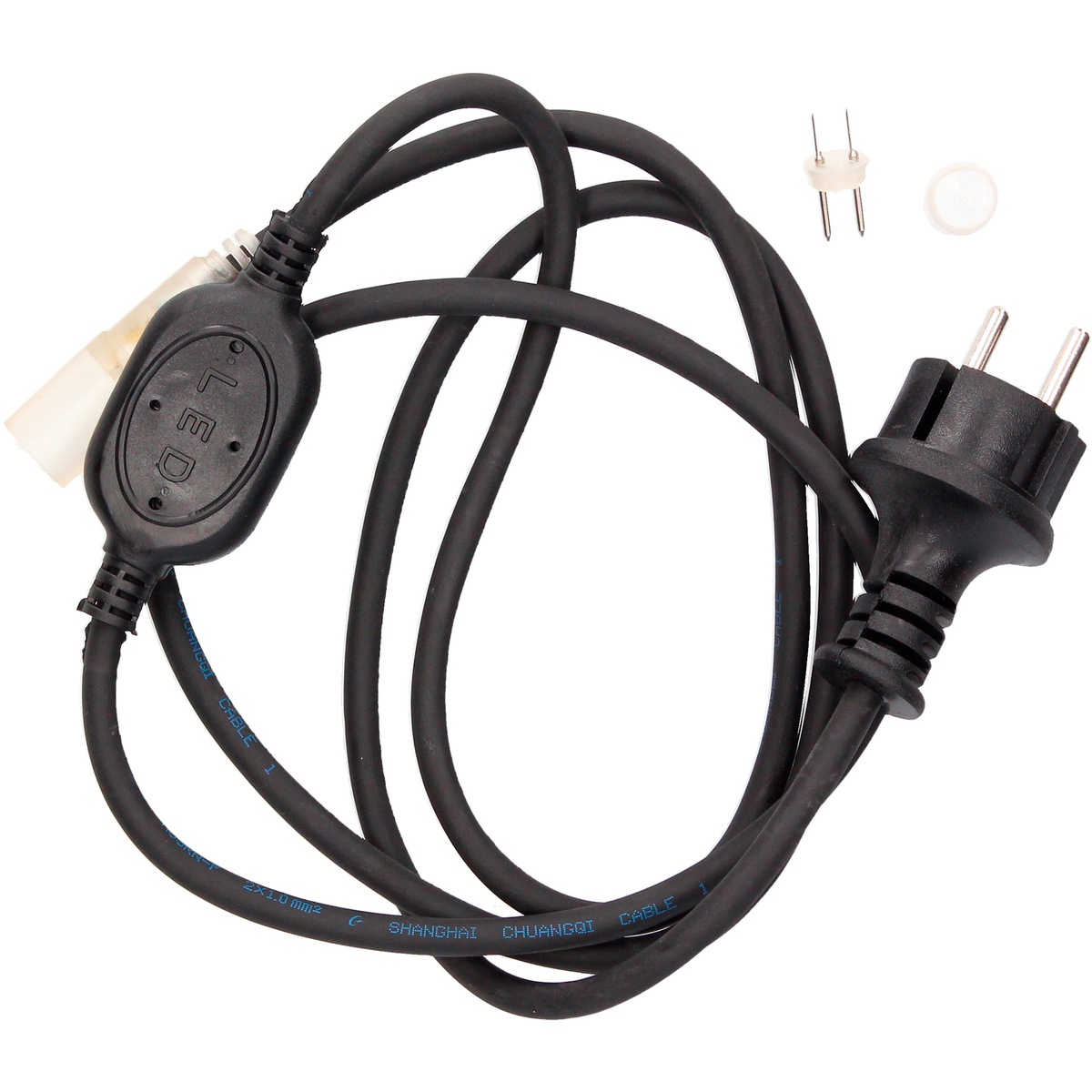 Kit cable alimentación LED, conector y tapa para tubos flexibles LED . 204610001 - 02 - 03 - 04