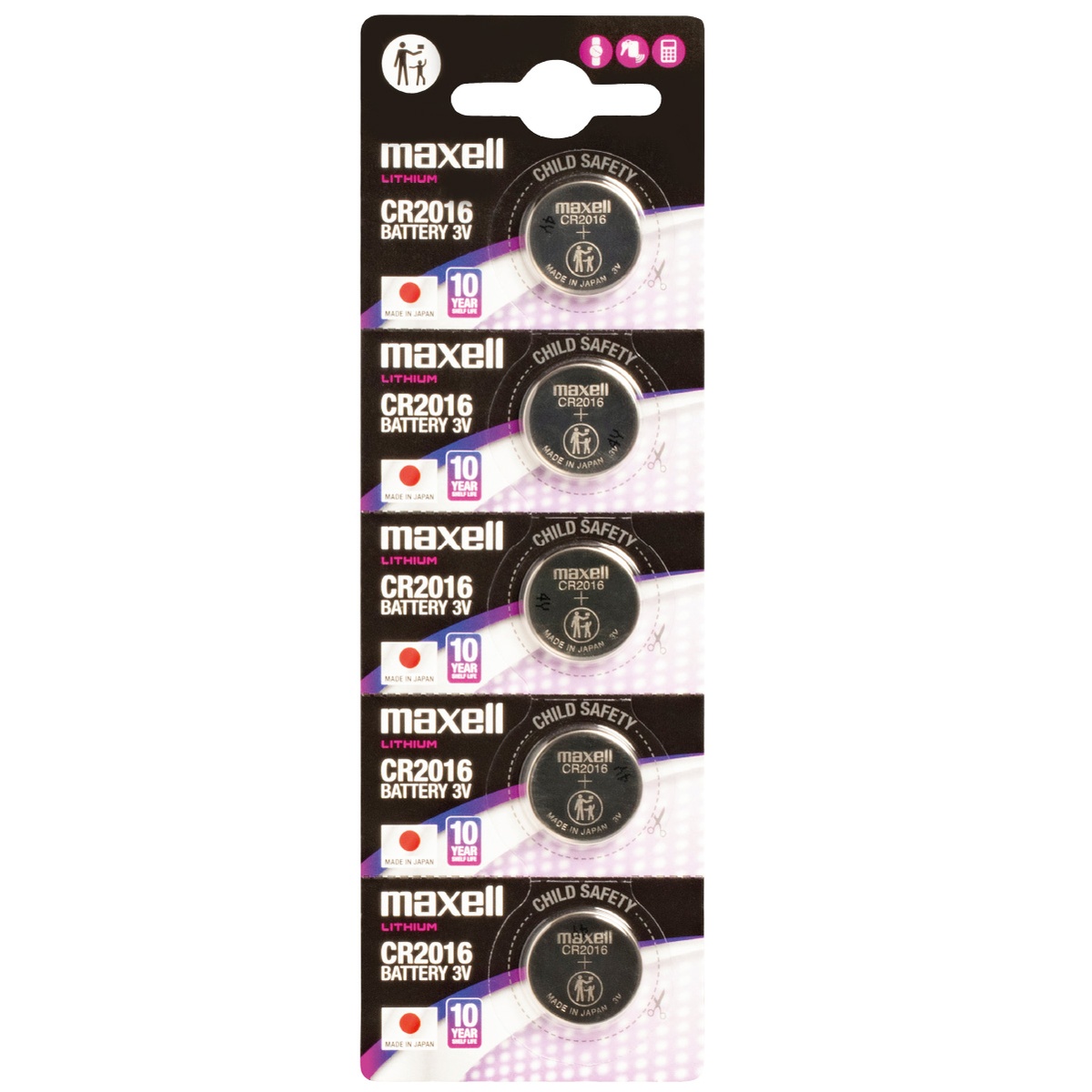 Blister 5 Piles boutons lithium Maxell CR2016