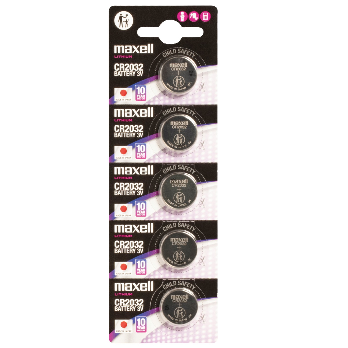 Blister 5 Piles boutons lithium Maxell CR2032