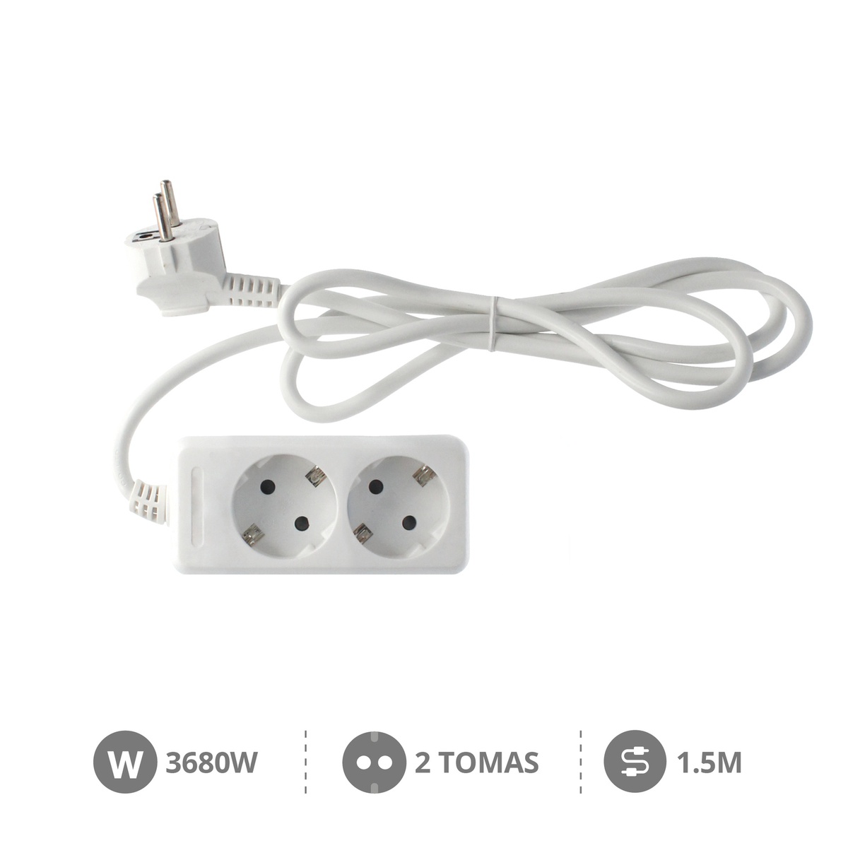 2 way socket White (3x1.5mm) 1,5M wire