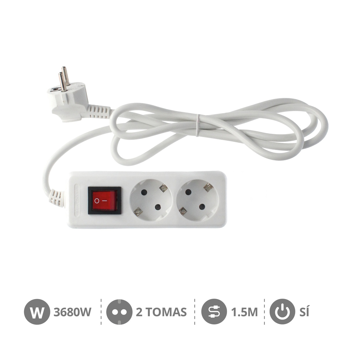 2 way socket White with switch (3x1.5mm) 1,5M wire