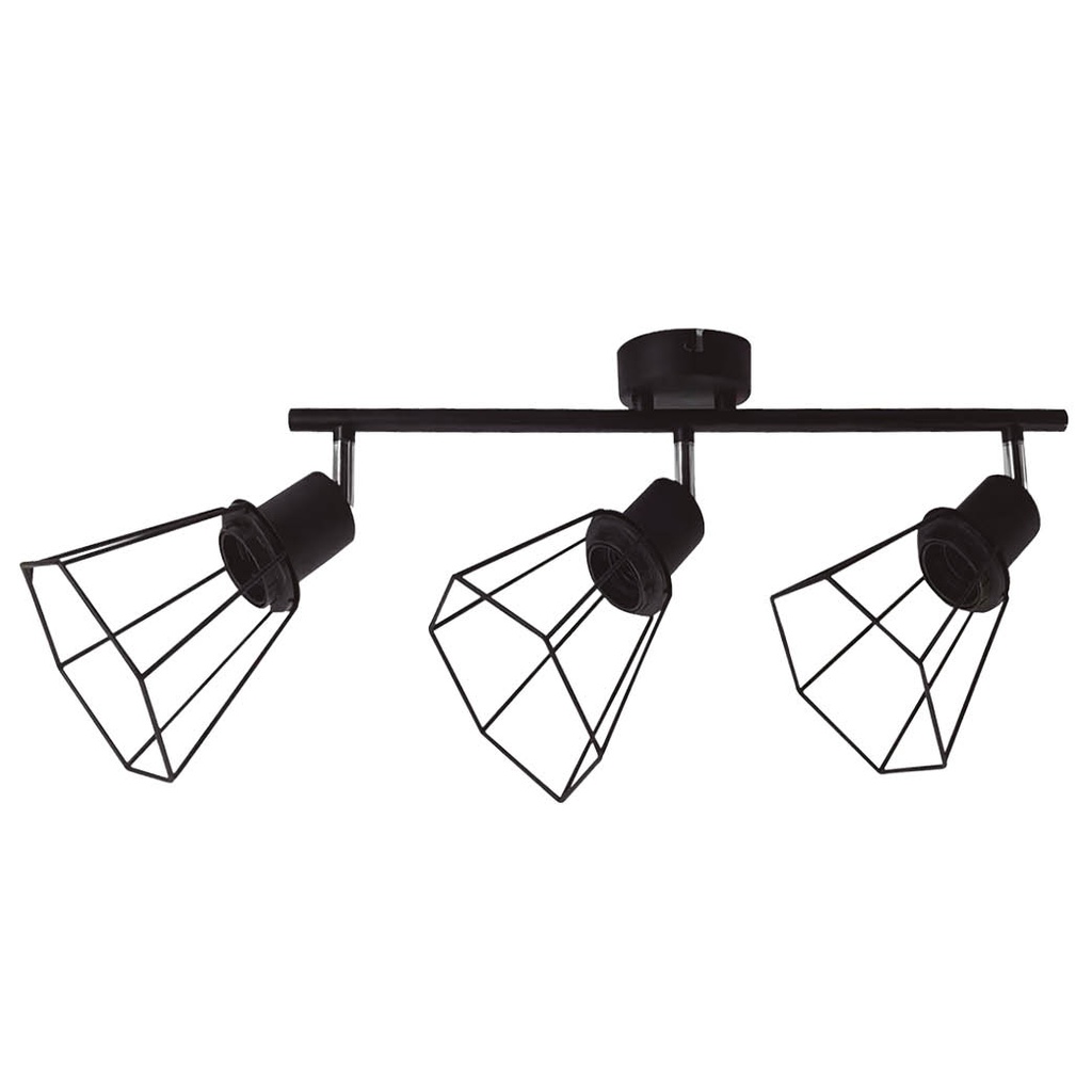 Aplique de teto com três focos linear Série Bhani E27 Preto