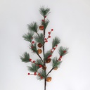 0,75M Decorative LED branch with pineedle, red berries and pinecone decoration Warm White