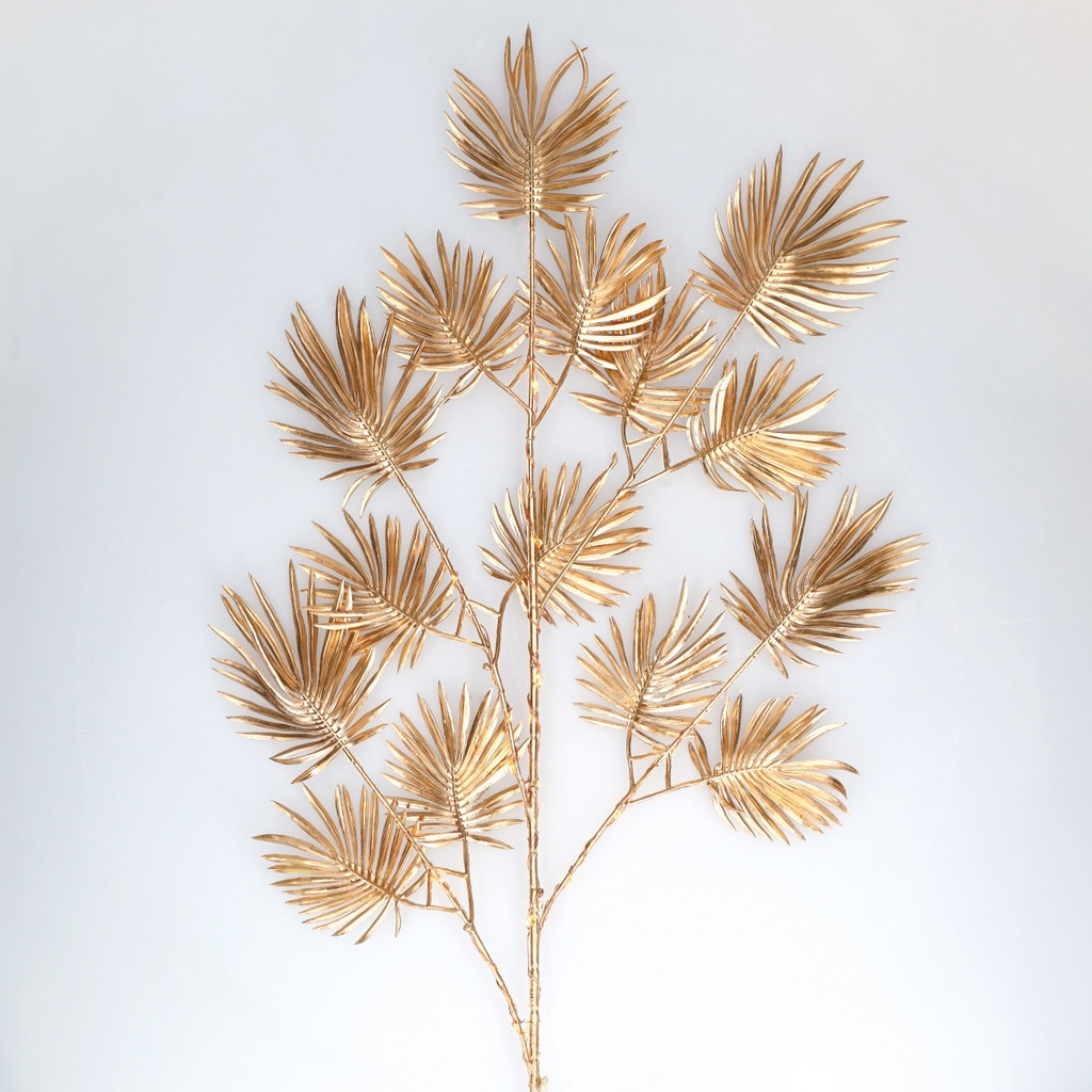 Rama decorativa LED de hojas palmito doradas 0,75M Luz cálida