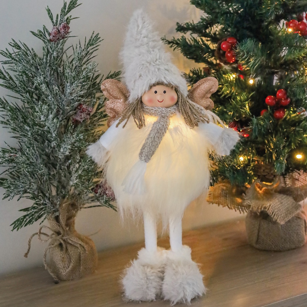 Ange sur pied Ariel LED 42 cm, 2 piles CR2032, gris et blanc