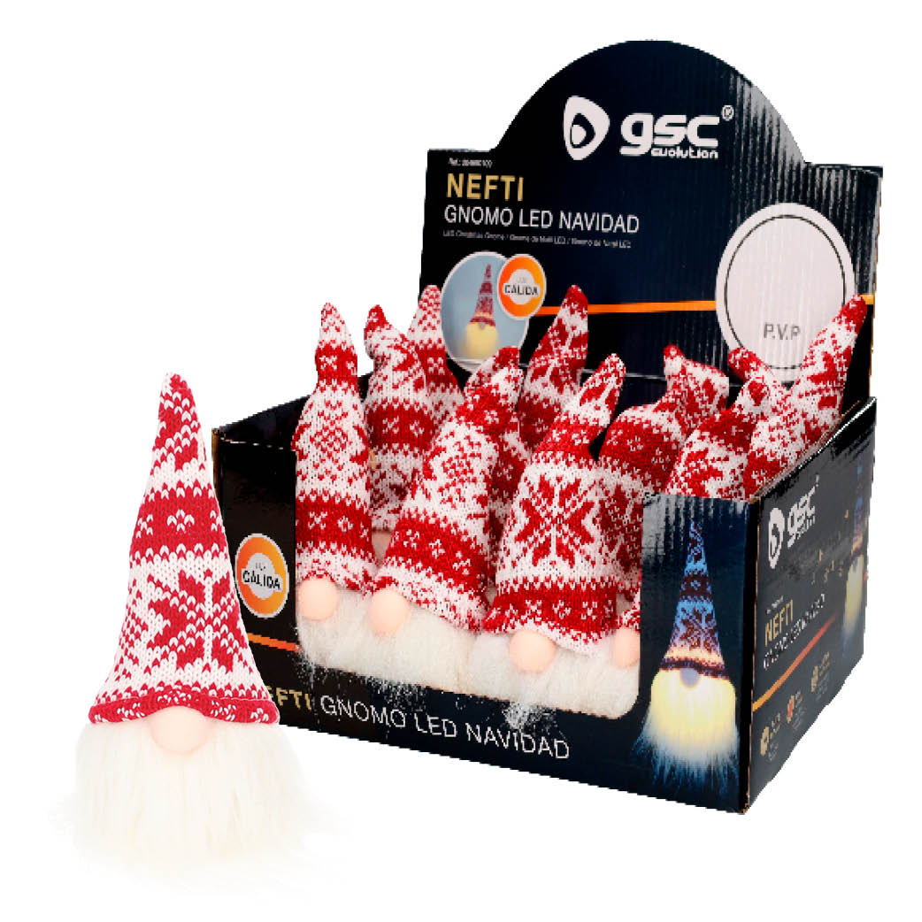 Nefti Red and White LED Christmas gnome 16cm 2xLR44 - 12pcs display