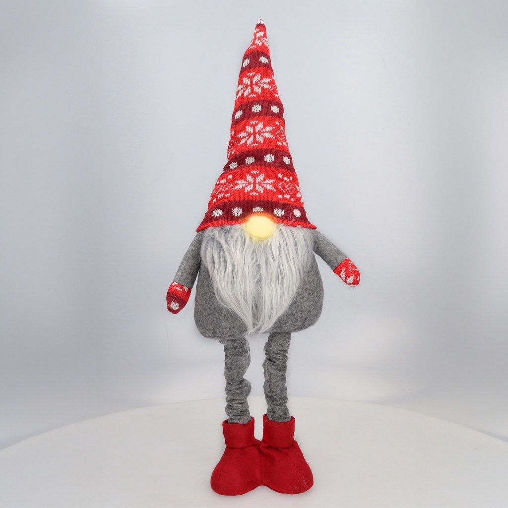 Lutin de Noël LED debout Kazbo 50-72 cm 2xCR2032 Rouge et gris
