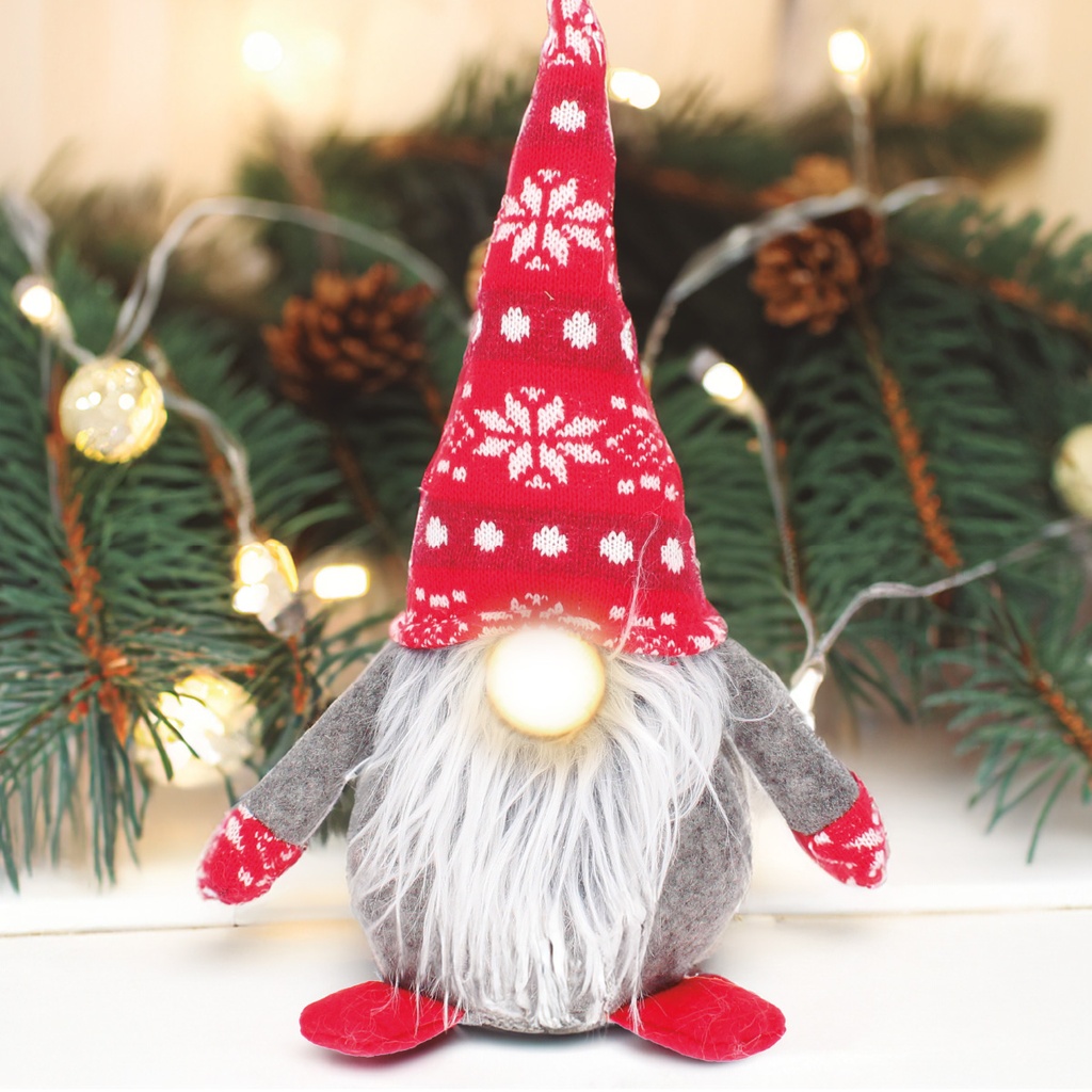 Hagin Red and Grey LED Christmas sitting gnome 36cm 2xCR2032