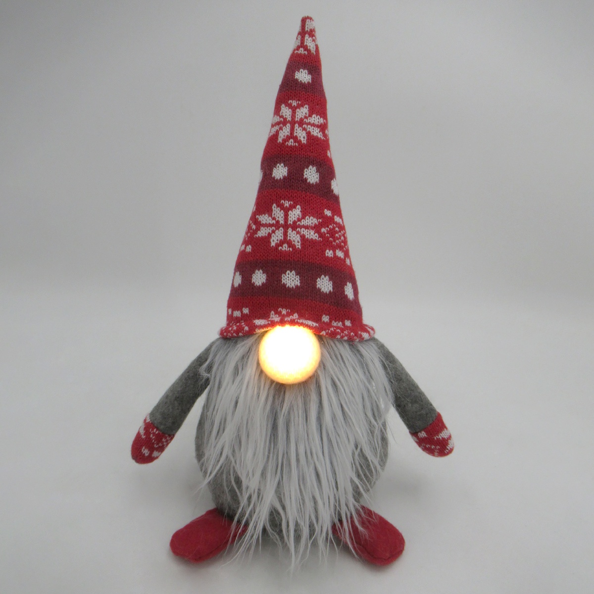 Lutin de Noël LED assis Hagin 36 cm 2xCR2032 Rouge et gris
