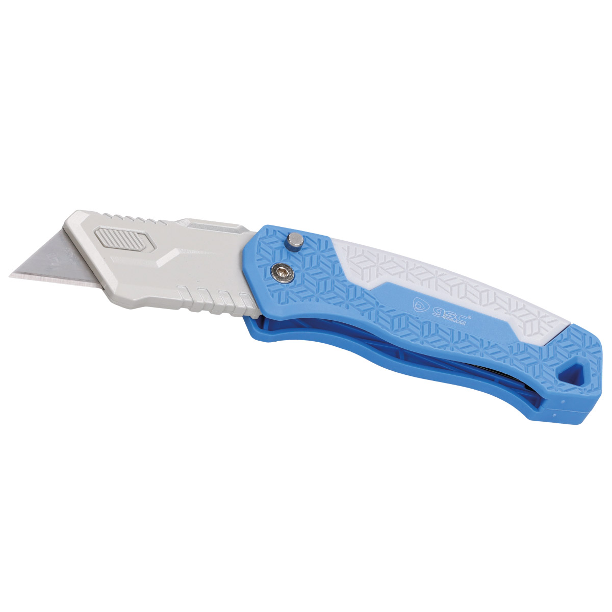 Folding knife-type safety cutter with 2 spare blades
