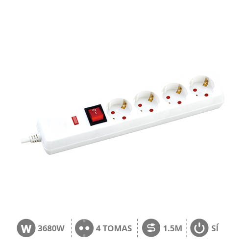 4 way socket White with switch (3x1.5mm) 1,5M wire - surge protection