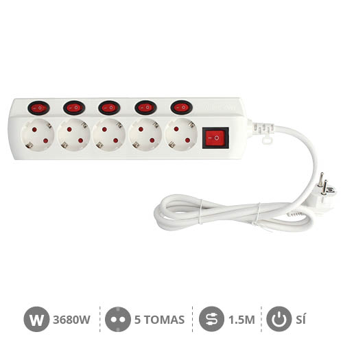 Multiprise 5 prises avec interrupteur multiple (3x1,5mm) 1,5M