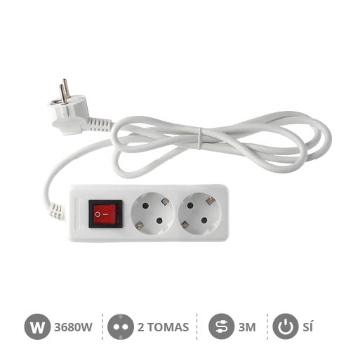 2 way socket with switch White (3x1.5mm) 3M wire