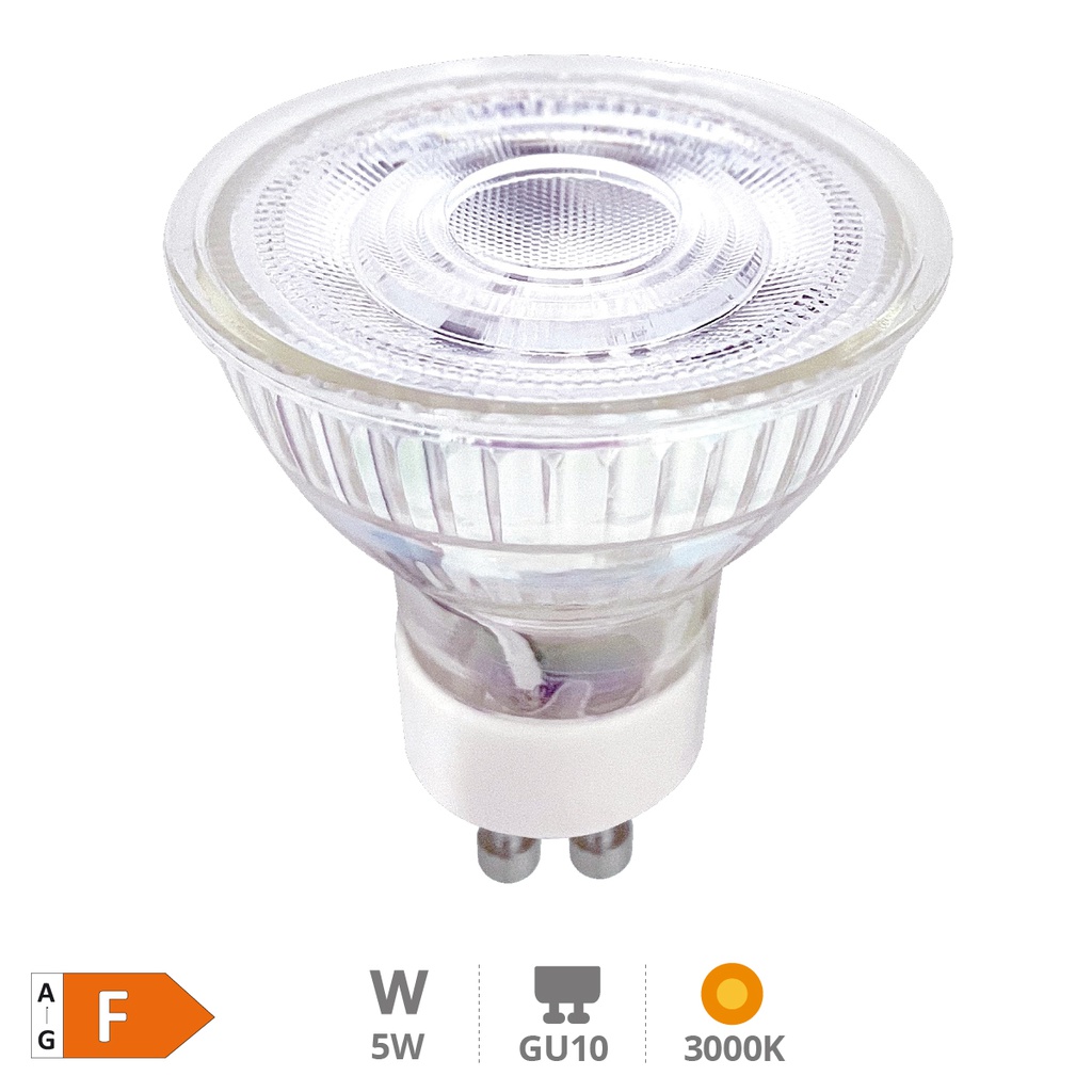 Lâmpada LED dicróica de vidro 38º 5W GU10 3000K