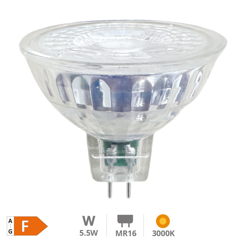 Lâmpada LED dicróica de vidro 38º 5,5W MR16 3000K