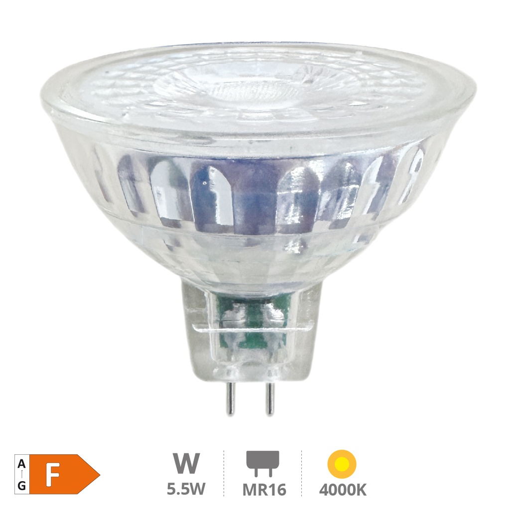 Lâmpada LED dicróica de vidro 38º 5,5W MR16 4000K