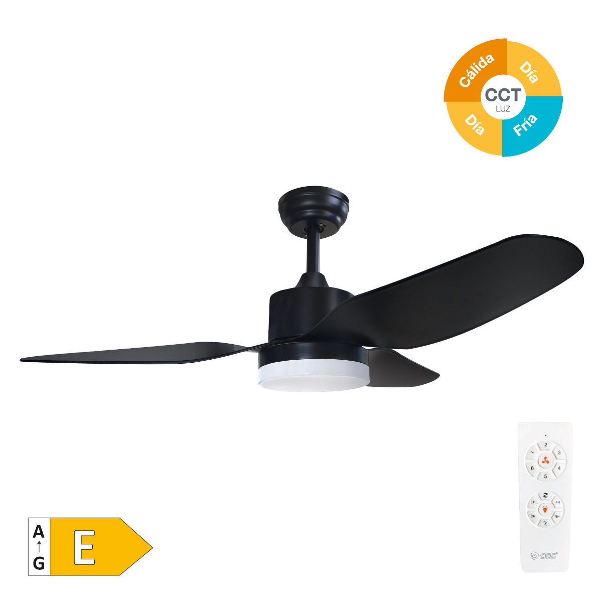 Bumera 44' ceiling fan with remote control CCT 3 blades Black