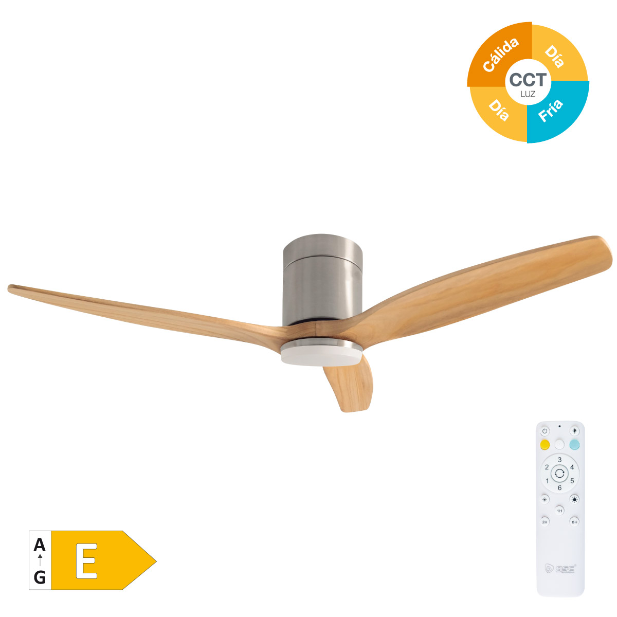 Kasama 52' DC ceiling fan with remote control CCT 3 blades dimmeable Nickel/Wood
