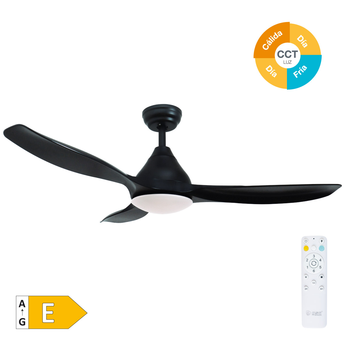 Luma 46' DC ceiling fan with remote control CCT 3 blades dimmeable Black