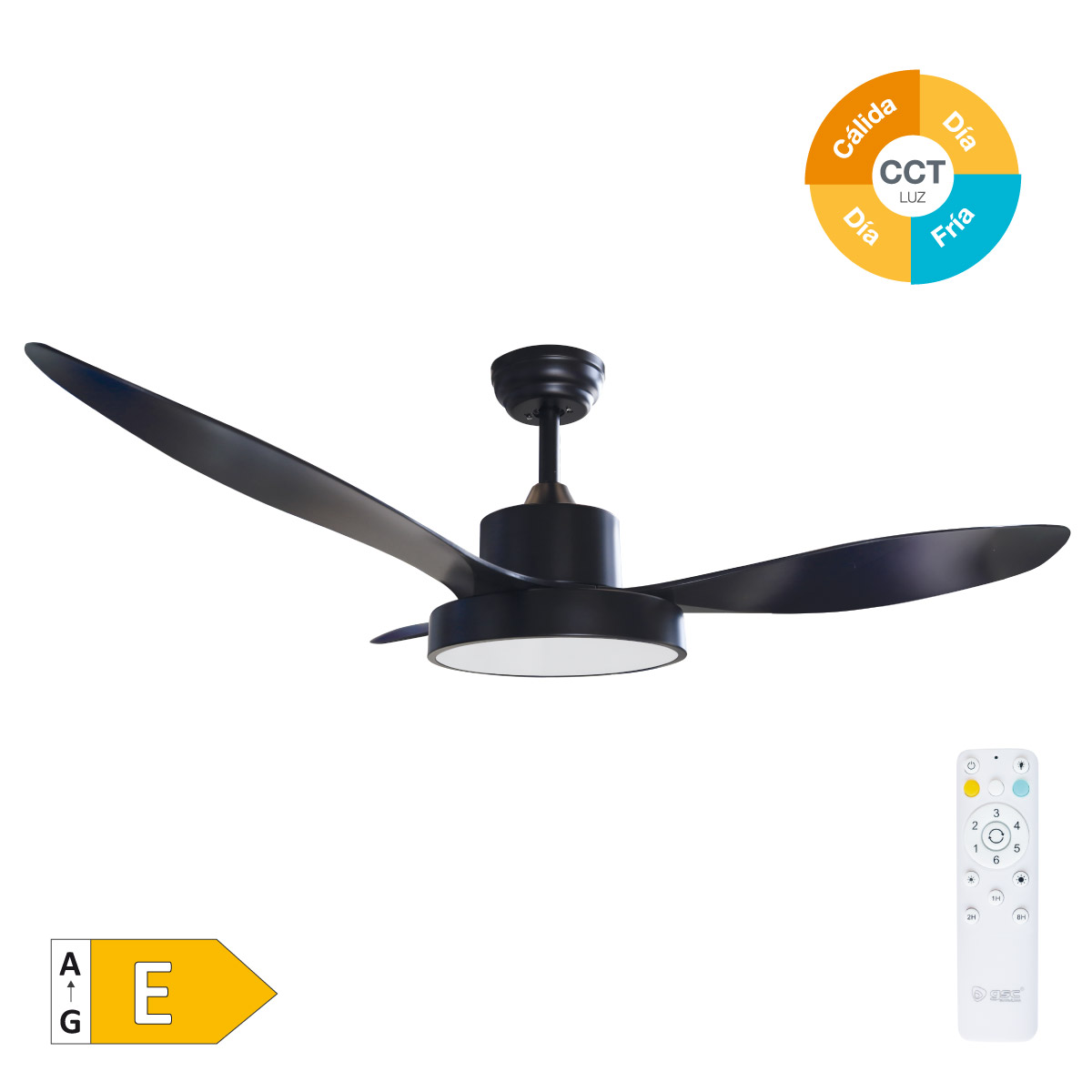 Biula 48' DC ceiling fan with remote control CCT 3 blades dimmeable Black