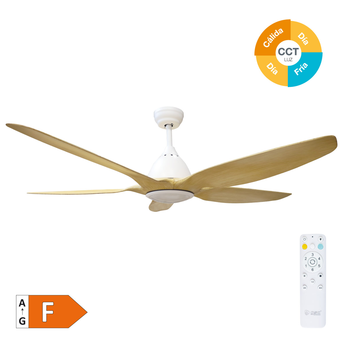 Kilwa 60' DC ceiling fan with remote control CCT 5 blades Natural/White