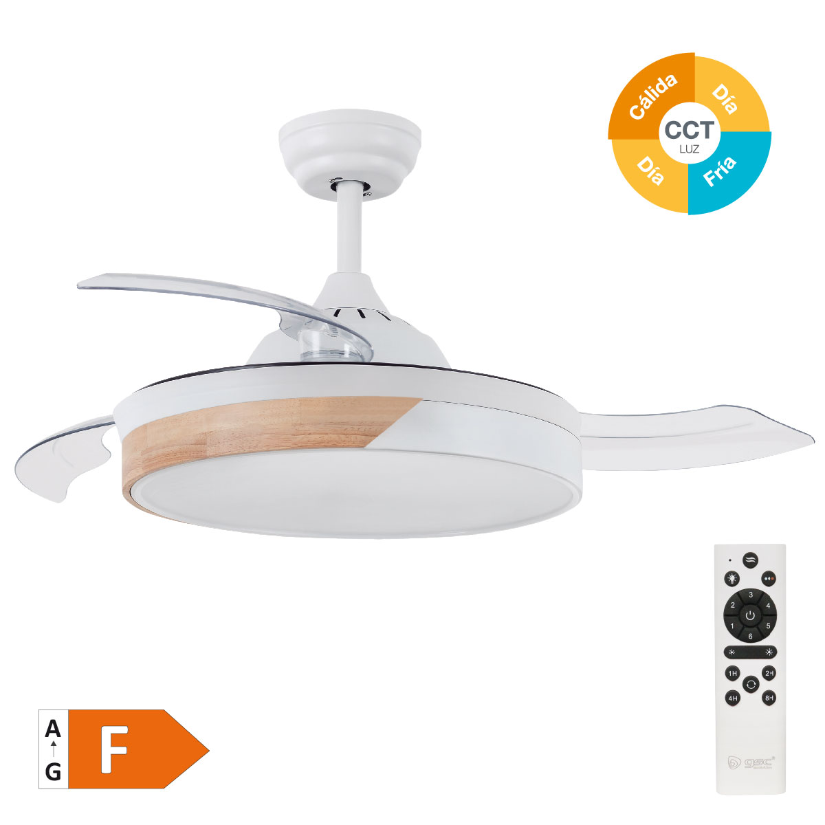 Likasi 42' DC ceiling fan with remote control CCT 3 retractable blades transparent Natural/White