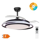 Ventilador de teto Bauala com luz CCT e controlo remoto Ø107 3 pás retráteis DC Preto
