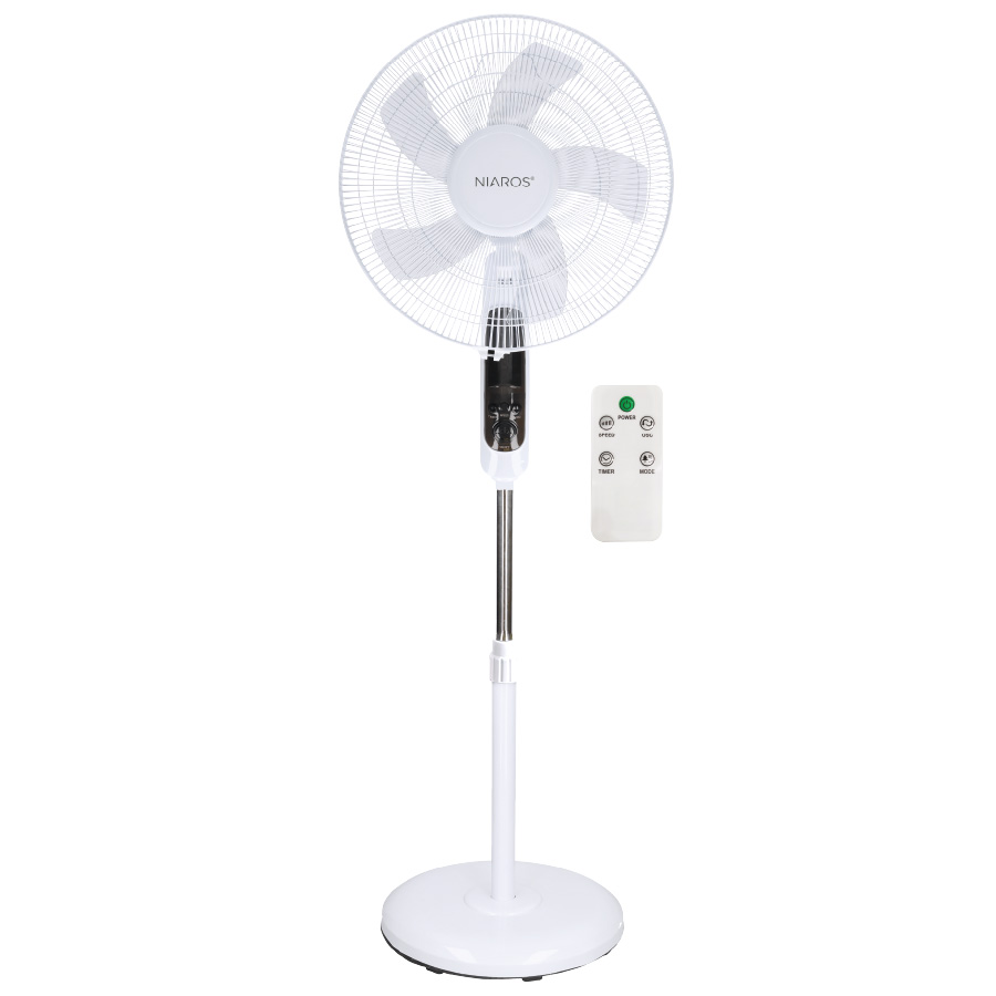 Ventilateur sur pied Lungra avec commande et minuterie Ø43cm 50W Blanc