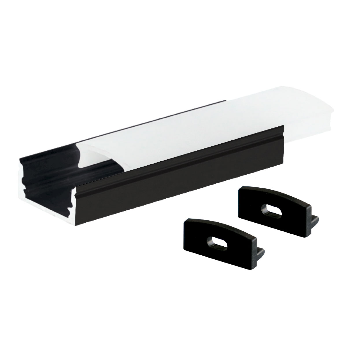 Kit profil aluminium translucide de surface 2 M pour bandes LED jusqu'à 12 mm Noir