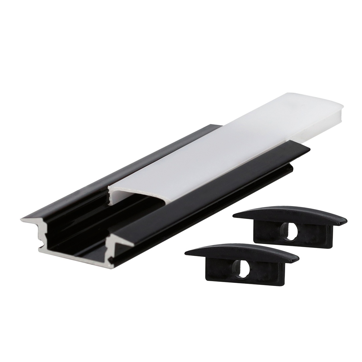 Kit profil aluminium translucide à encastrer 2 M pour bandes LED jusqu’à 12 mm Noir