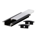 Kit perfil aluminio traslúcido empotrable 2M para tiras LED hasta 12mm Negro
