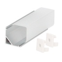 Kit profil aluminium translucide pour angles carré 2 M pour bandes LED jusqu'à 10 mm