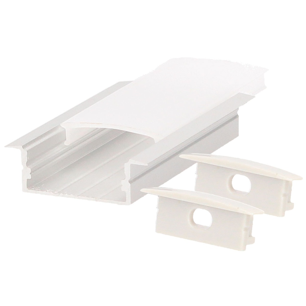 Kit perfil aluminio traslúcido empotrar 2M para tiras LED hasta 19mm
