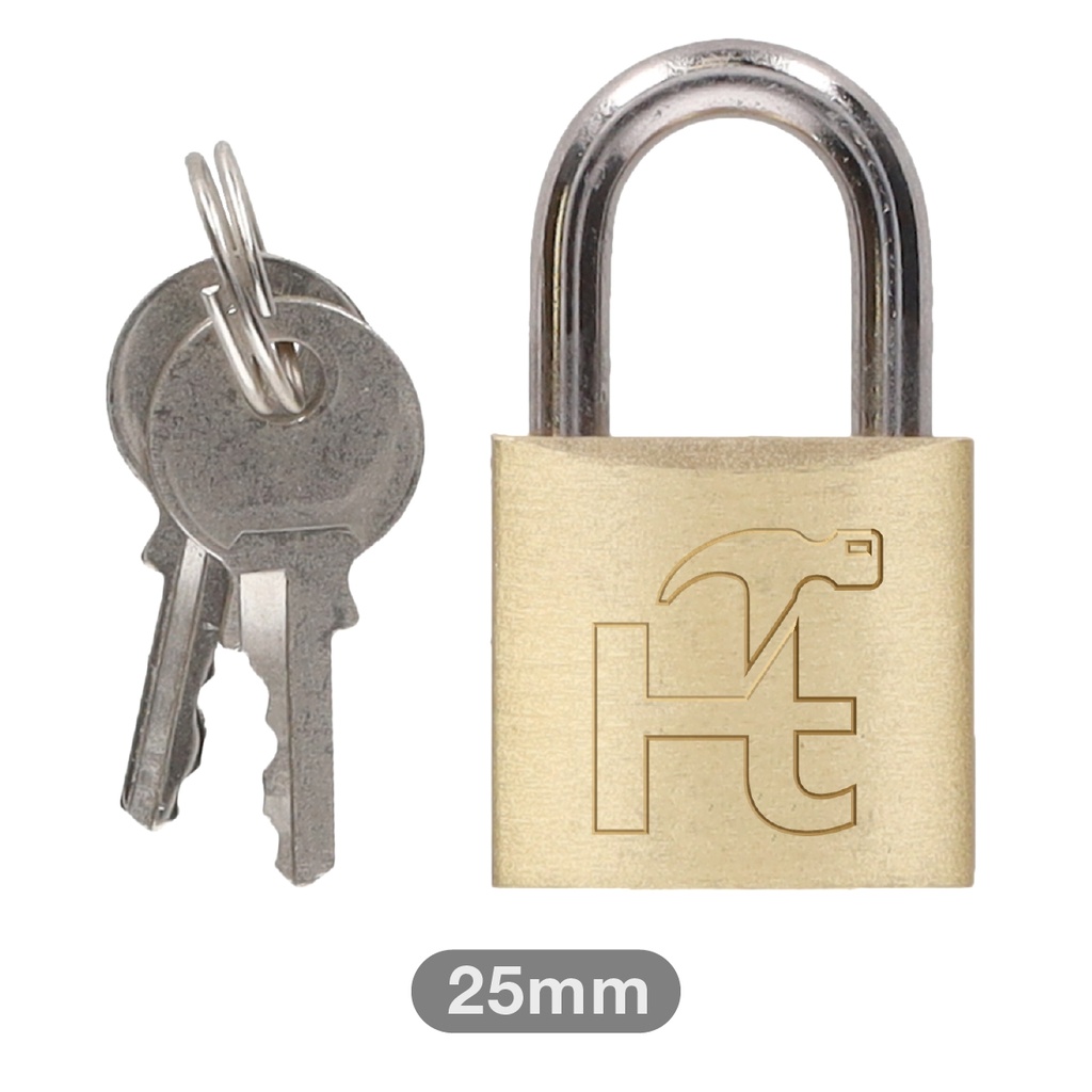 Brass padlock short neck steel 25mm 2 keys